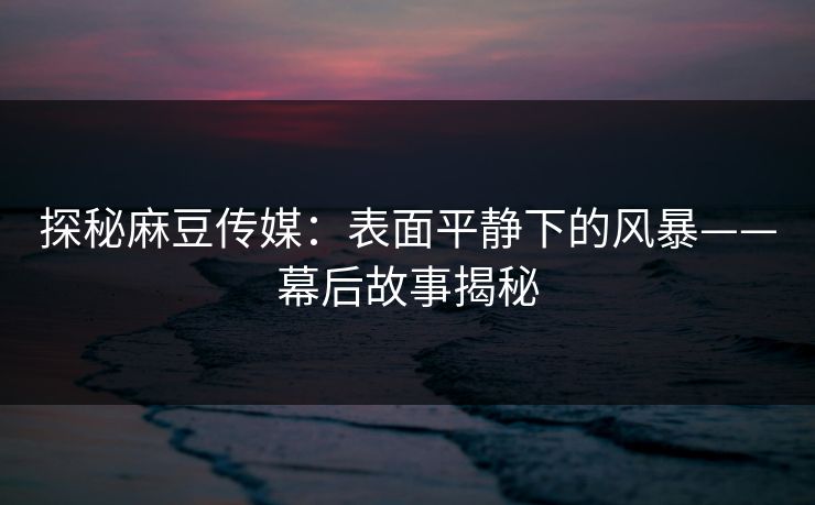 探秘麻豆传媒：表面平静下的风暴——幕后故事揭秘